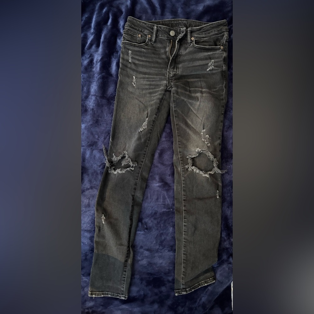 American Eagle Black Distressed Jeans Airflex Plus